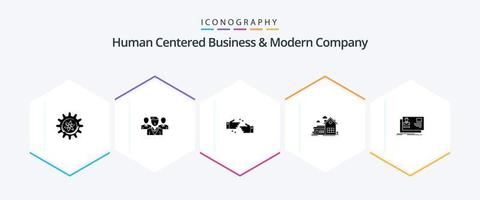 Human Centered Business And Modern Company 25 Glyph icon pack including id. villa. handshake. space. home vector