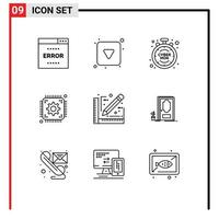 Group of 9 Outlines Signs and Symbols for architect development full setting time Editable Vector Design Elements