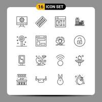 Set of 16 Modern UI Icons Symbols Signs for confect appartment web real building Editable Vector Design Elements