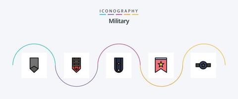 Military Line Filled Flat 5 Icon Pack Including insignia. badge. stripes. rank. military vector