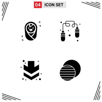 móvil interfaz sólido glifo conjunto de 4 4 pictogramas de bebé eclipse ejercicio flecha espacio editable vector diseño elementos