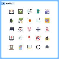 Pictogram Set of 25 Simple Flat Colors of camera mobile picture meeting chat Editable Vector Design Elements