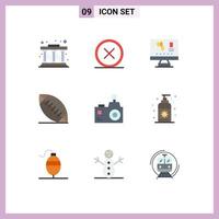 9 User Interface Flat Color Pack of modern Signs and Symbols of flash photography camera biology sport american Editable Vector Design Elements