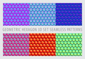 Geometric Hexagon 3D Set. Colorful Seamless Patterns. vector