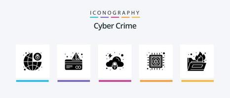 Cyber Crime Glyph 5 Icon Pack Including folder. data. payment. chip. security. Creative Icons Design vector