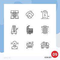 Set of 9 Vector Outlines on Grid for consumption music cell metronome audio Editable Vector Design Elements
