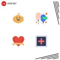 Pack of 4 creative Flat Icons of pumkin love charge payable help Editable Vector Design Elements