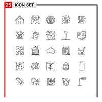 Universal Icon Symbols Group of 25 Modern Lines of summer campfire studio lightning board typewriter Editable Vector Design Elements