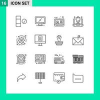 Pictogram Set of 16 Simple Outlines of system arrows marketing shopping laptop Editable Vector Design Elements