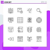 16 Outline concept for Websites Mobile and Apps computer magnifying shipping look up Editable Vector Design Elements
