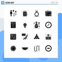 16 User Interface Solid Glyph Pack of modern Signs and Symbols of api setting ring automation love Editable Vector Design Elements