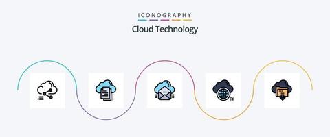 Cloud Technology Line Filled Flat 5 Icon Pack Including globe. cloud. cloud. message. email vector