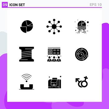 Pack of 9 Modern Solid Glyphs Signs and Symbols for Web Print Media such as spase presentation service lecture coil Editable Vector Design Elements