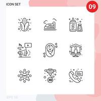 Set of 9 Vector Outlines on Grid for children baby bottle megaphone audio Editable Vector Design Elements