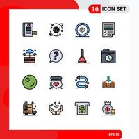 Group of 16 Modern Flat Color Filled Lines Set for paper file eco data id Editable Creative Vector Design Elements