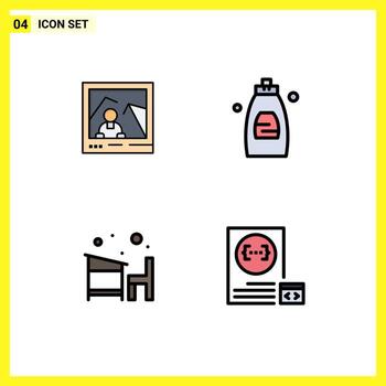Filledline Flat Color Pack of 4 Universal Symbols of picture desk photo shower learn Editable Vector Design Elements
