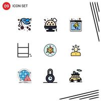9 User Interface Filledline Flat Color Pack of modern Signs and Symbols of modification sport internet ring game Editable Vector Design Elements