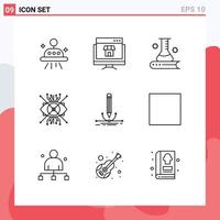 Pack of 9 Modern Outlines Signs and Symbols for Web Print Media such as lens cyber science and education augmentation scientific Editable Vector Design Elements