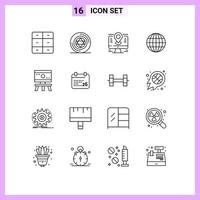 Set of 16 Modern UI Icons Symbols Signs for board web map internet pin Editable Vector Design Elements