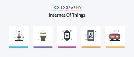Internet Of Things Flat 5 Icon Pack Including clock. mobile. wifi. router. internet. Creative Icons Design vector