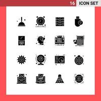 Pack of 16 creative Solid Glyphs of stick hardware timer devices storage Editable Vector Design Elements