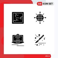 Universal Icon Symbols Group of 4 Modern Solid Glyphs of broken monitor internet cam medical Editable Vector Design Elements