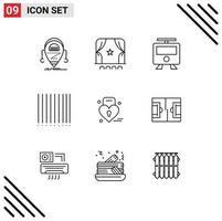 9 Creative Icons Modern Signs and Symbols of heart louck film product train Editable Vector Design Elements