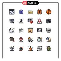 Pack of 25 Modern Filled line Flat Colors Signs and Symbols for Web Print Media such as element adapter controller sport rug Editable Vector Design Elements