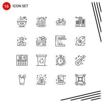 User Interface Pack of 16 Basic Outlines of atm card man movement assistant business Editable Vector Design Elements