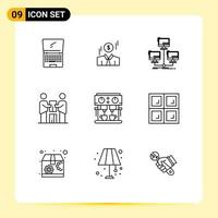 Set of 9 Vector Outlines on Grid for partnership cooperation money business network Editable Vector Design Elements