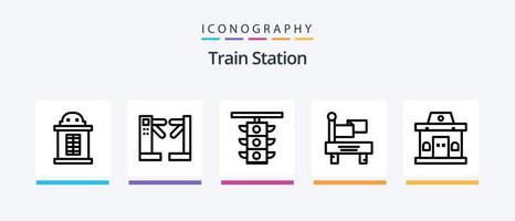 tren estación línea 5 5 icono paquete incluso estación. silla. campana. estación. tren. creativo íconos diseño vector