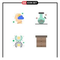 Mobile Interface Flat Icon Set of 4 Pictograms of cloud gear mind lab cog Editable Vector Design Elements