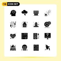 Pack of 16 creative Solid Glyphs of computer audio score comet meteor Editable Vector Design Elements