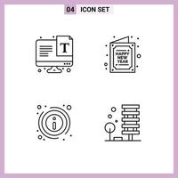 Mobile Interface Line Set of 4 Pictograms of screen details font happy information Editable Vector Design Elements