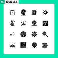 Mobile Interface Solid Glyph Set of 16 Pictograms of ecology badge network wheel gear Editable Vector Design Elements