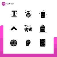 Pack of 9 Modern Solid Glyphs Signs and Symbols for Web Print Media such as eye accessory drinks forward arrow Editable Vector Design Elements