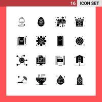 Pack of 16 Modern Solid Glyphs Signs and Symbols for Web Print Media such as surprise reward plant present mail Editable Vector Design Elements