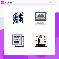 Pictogram Set of 4 Simple Filledline Flat Colors of finance drink analytics data menu Editable Vector Design Elements