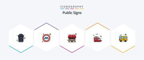 Public Signs 25 FilledLine icon pack including . public. public. bus. train vector