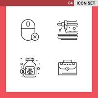 Pack of 4 creative Filledline Flat Colors of computers money hardware printing bag Editable Vector Design Elements