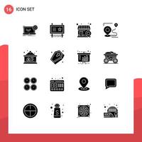 Set of 16 Vector Solid Glyphs on Grid for position target promotion route search Editable Vector Design Elements