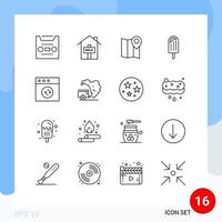 Mobile Interface Outline Set of 16 Pictograms of sync app map ice cream Editable Vector Design Elements