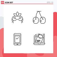 Set of 4 Modern UI Icons Symbols Signs for mask mobile mardigras vegetables iphone Editable Vector Design Elements