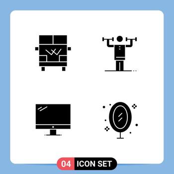 Set of 4 Vector Solid Glyphs on Grid for transport computer vehicle human device Editable Vector Design Elements