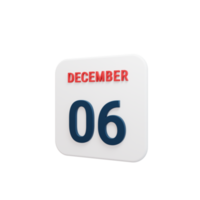december realistisk kalender ikon 3d återges datum december 06 png