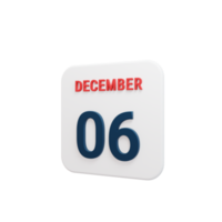 icono de calendario realista de diciembre fecha renderizada en 3d 06 de diciembre png