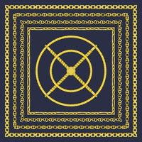 Border pattern with retro hand-drawn sketch golden chain on dark background. Drawing engraving texture. Great design for fashion, textile, decorative frame, yacht style card. vector