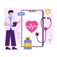 Conceptual flat design illustration of mobile heart checkup vector