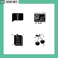 Group of 4 Modern Solid Glyphs Set for chat document ui content berry Editable Vector Design Elements