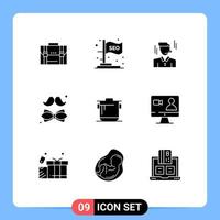 9 User Interface Solid Glyph Pack of modern Signs and Symbols of tie bow idea man manager Editable Vector Design Elements